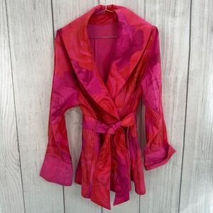 Mycra Pac Now Rain Jacket 0 Petite Pink Red Reversible Floral Rose Belted Coat